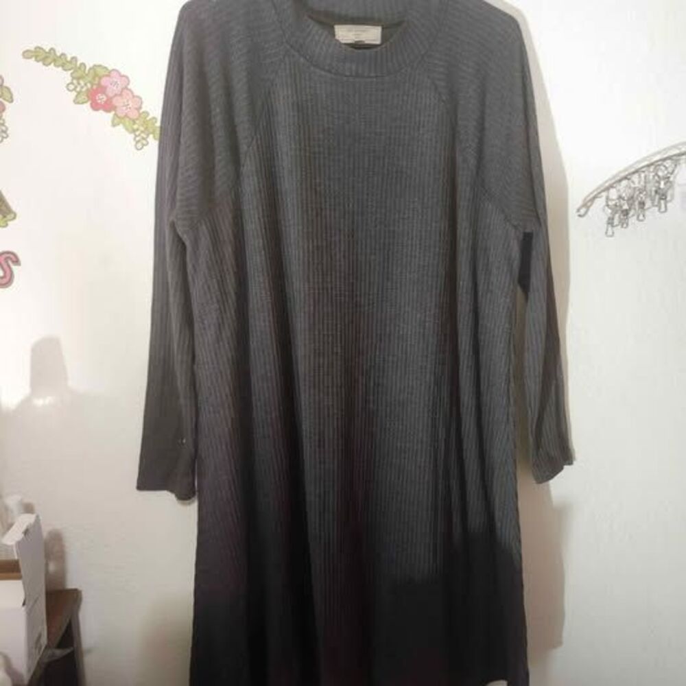 No Comment Plus Dark Gray Ribbed Long Sleeve Dress 2X